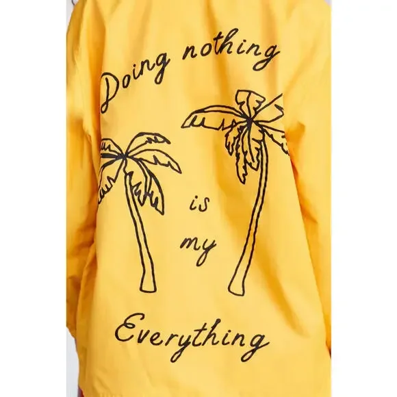 Urban Outfitter BDG Ott Street Palm Tree Coach Jacket Yellow Paradise Forever S - Picture 3 of 9